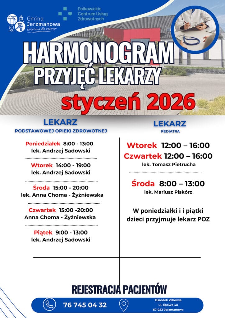 Harmonogram przyjęć lekarzy – styczeń 2026