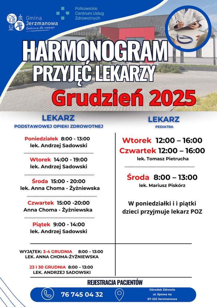Harmonogram przyjęć lekarzy – Grudzień 2025