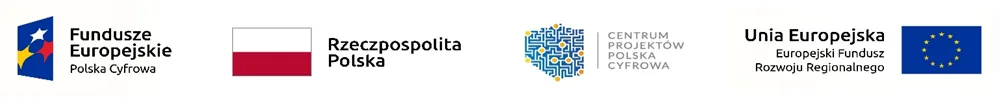 Logotypy: Fundusze Europejskie, Rzeczpospolita Polska, Centrum Projektów Polska Cyfrowa, Unia Europejska